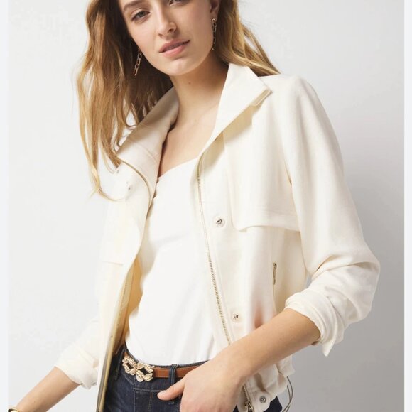 nwt WHITE HOUSE BLACK MARKET zip up jacket with pockets L $185 tags - Picture 1 of 3